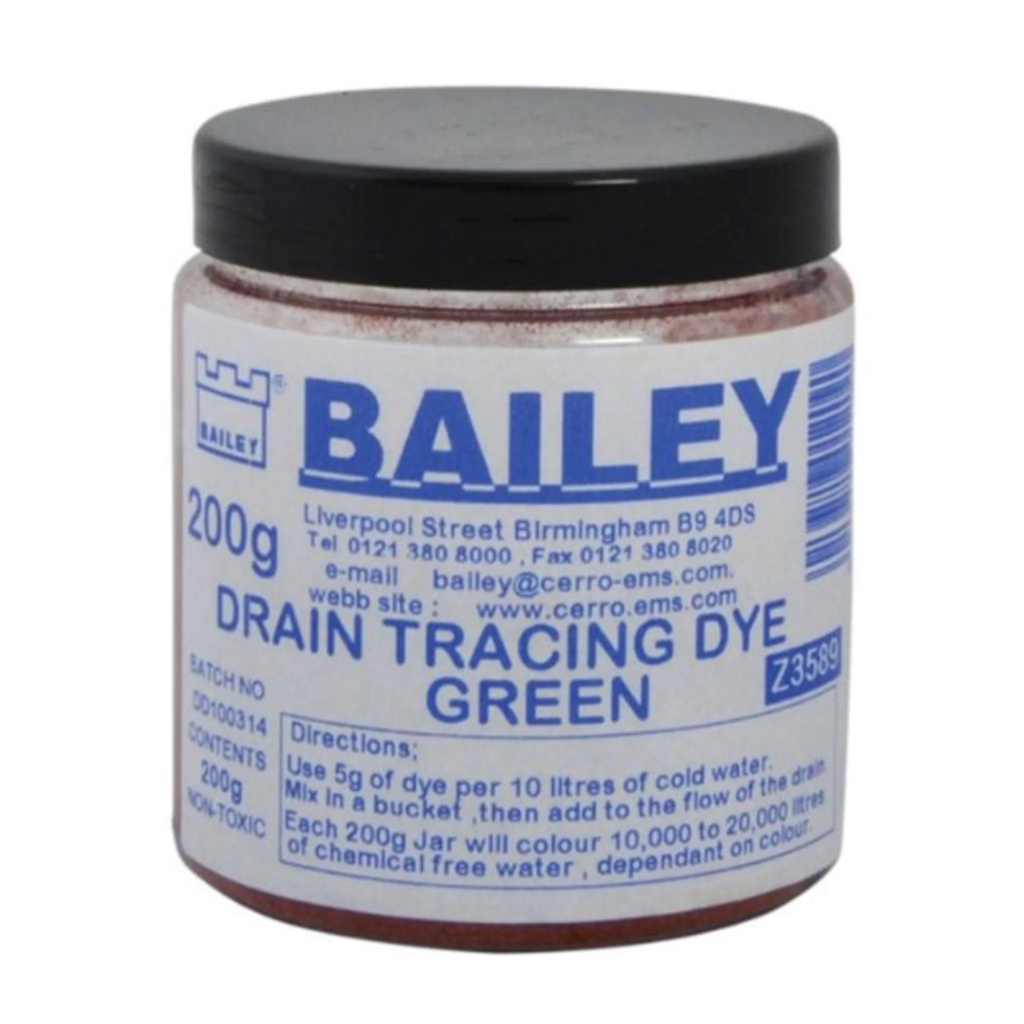 Bailey Drain Tracing Dye Green 200gm