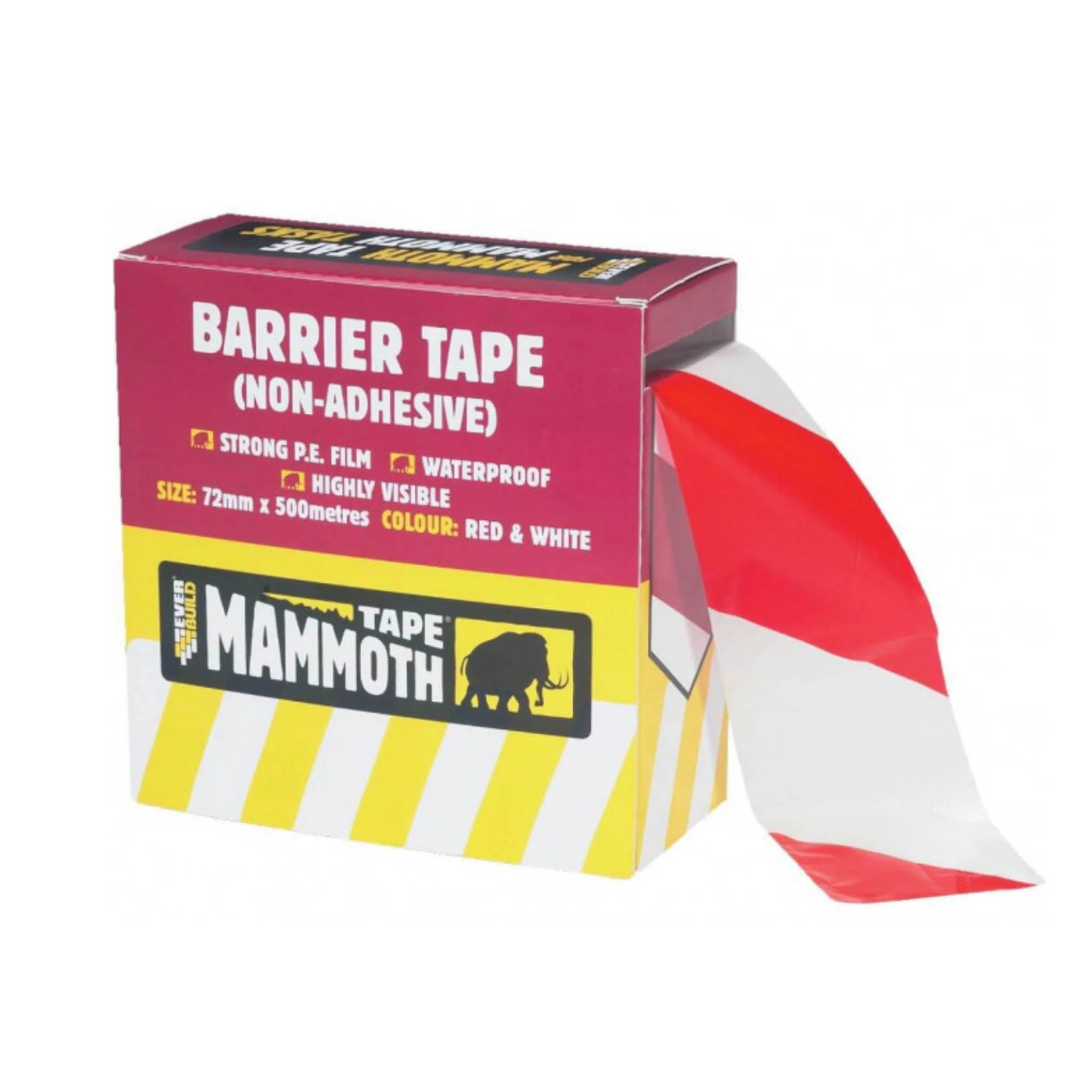 Everbuild Red And White Barrier Hazard Tape 72mm x 500 Metre