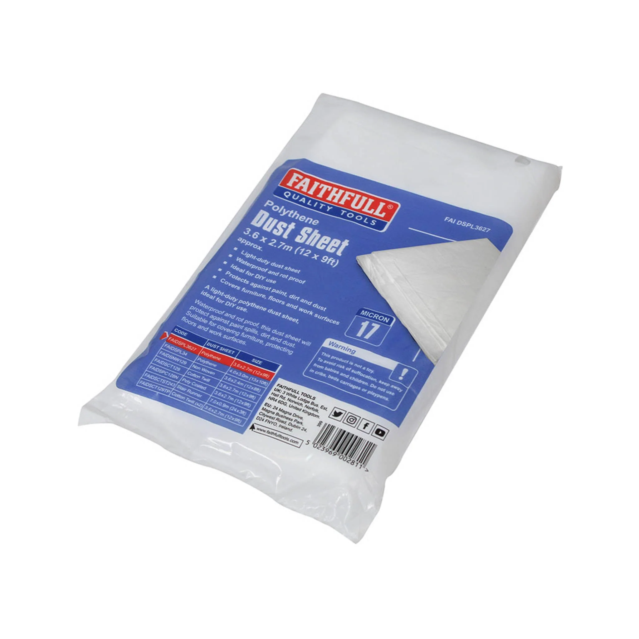 Faithfull Clear Dust Sheet - 3.6 Metre x 2.7 Metre
