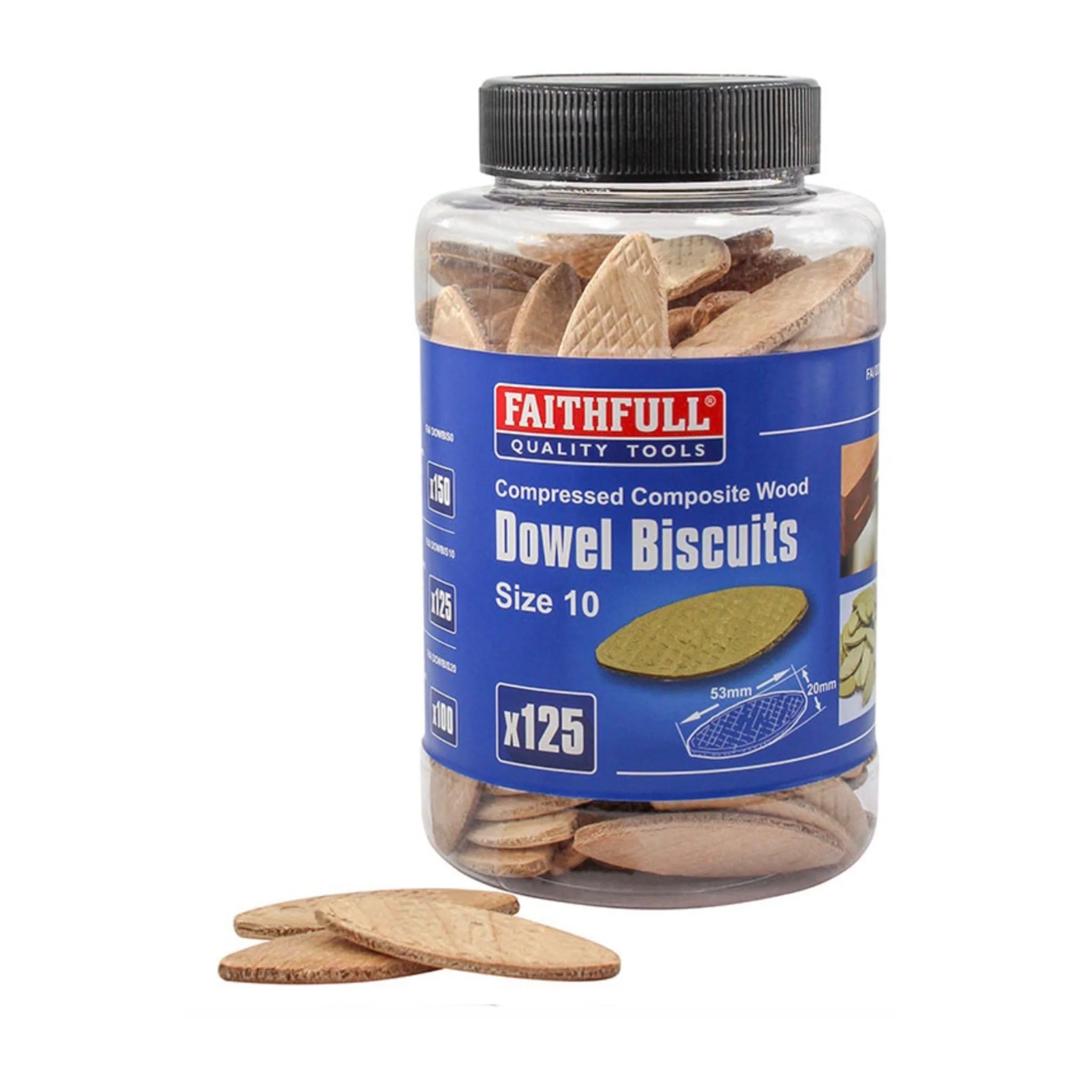 Faithfull Dowel Jointing Biscuits Size 10 - 125 Tub