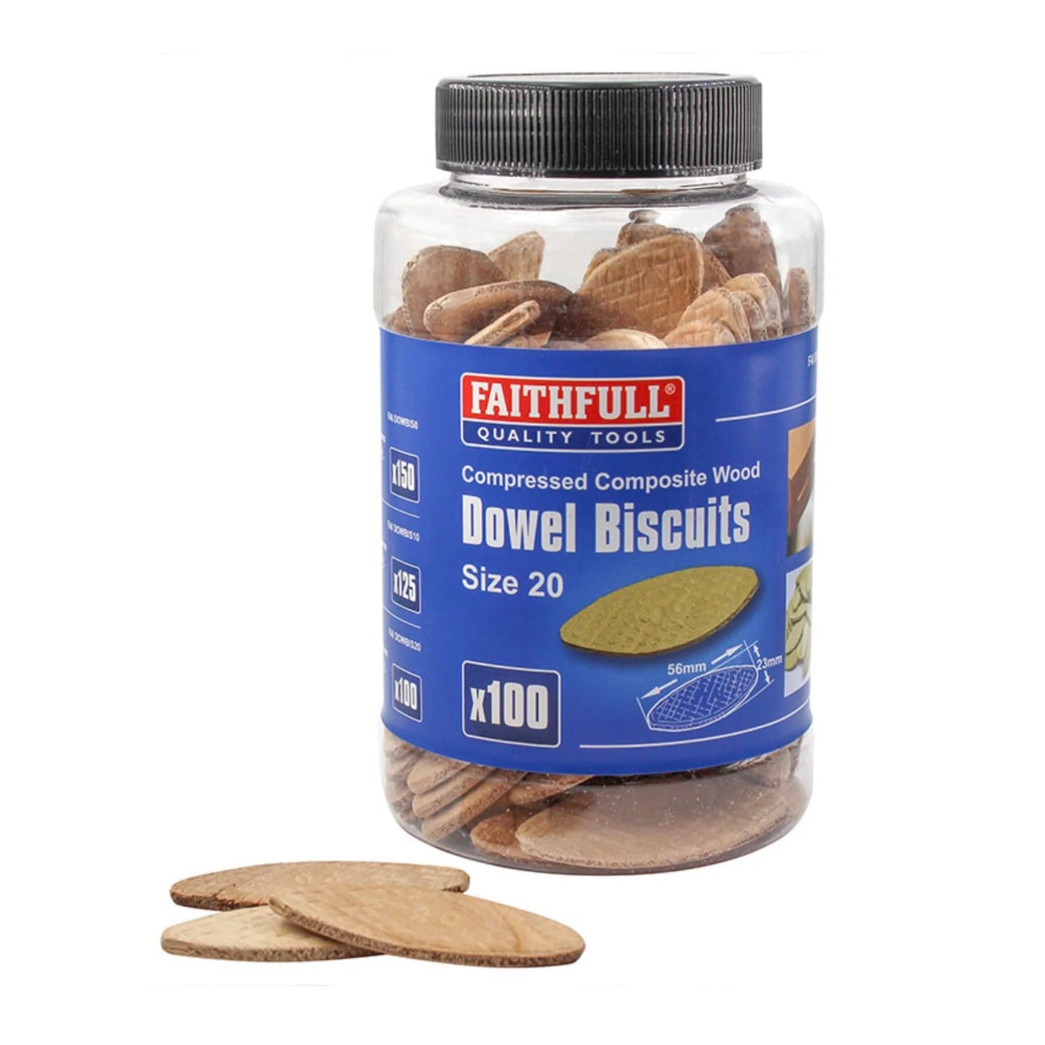 Faithfull Dowel Jointing Biscuits Size 20 - 100 Tub