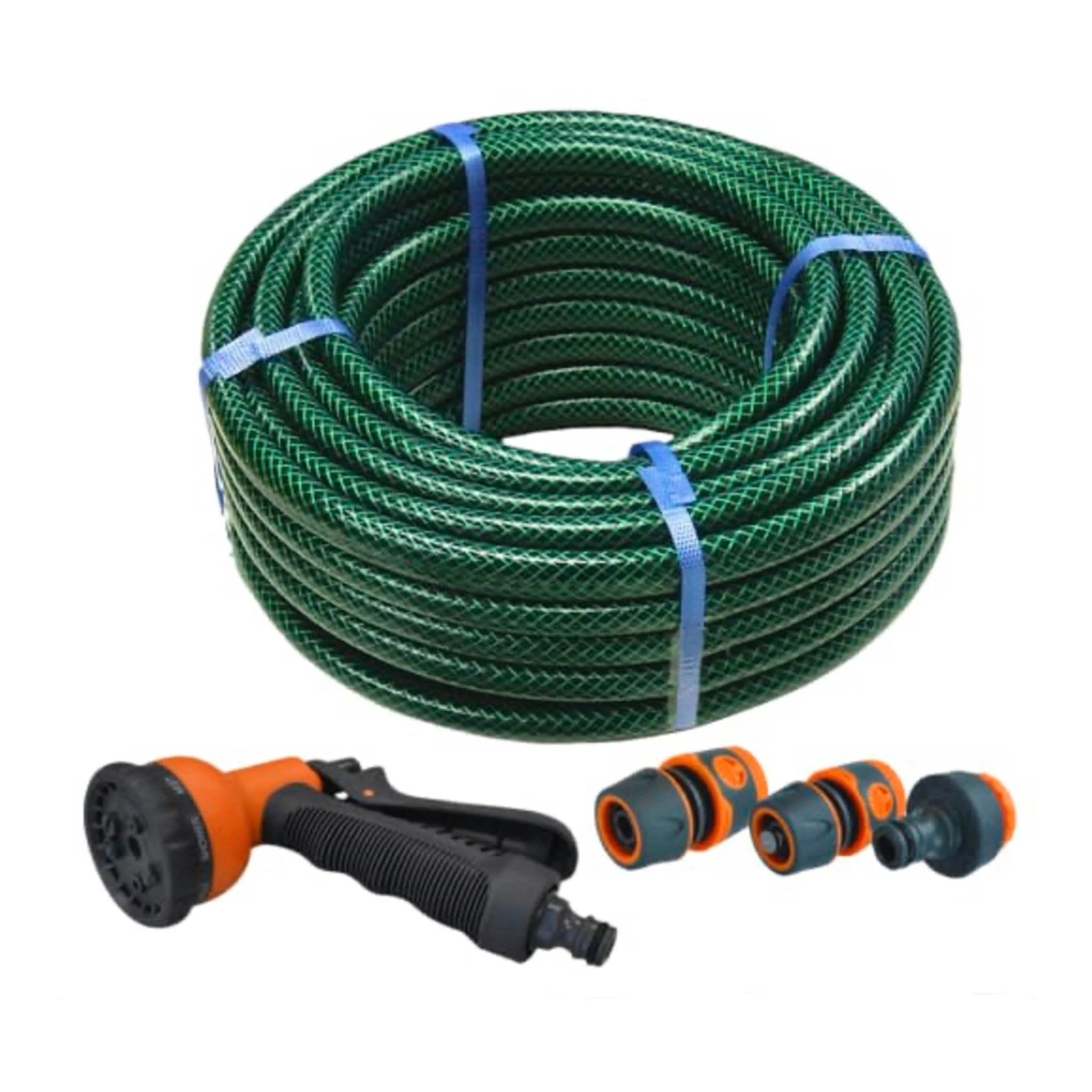 Faithfull PVC Reinforced Hose Pipe 15 Metre Fittings And Spray Gun