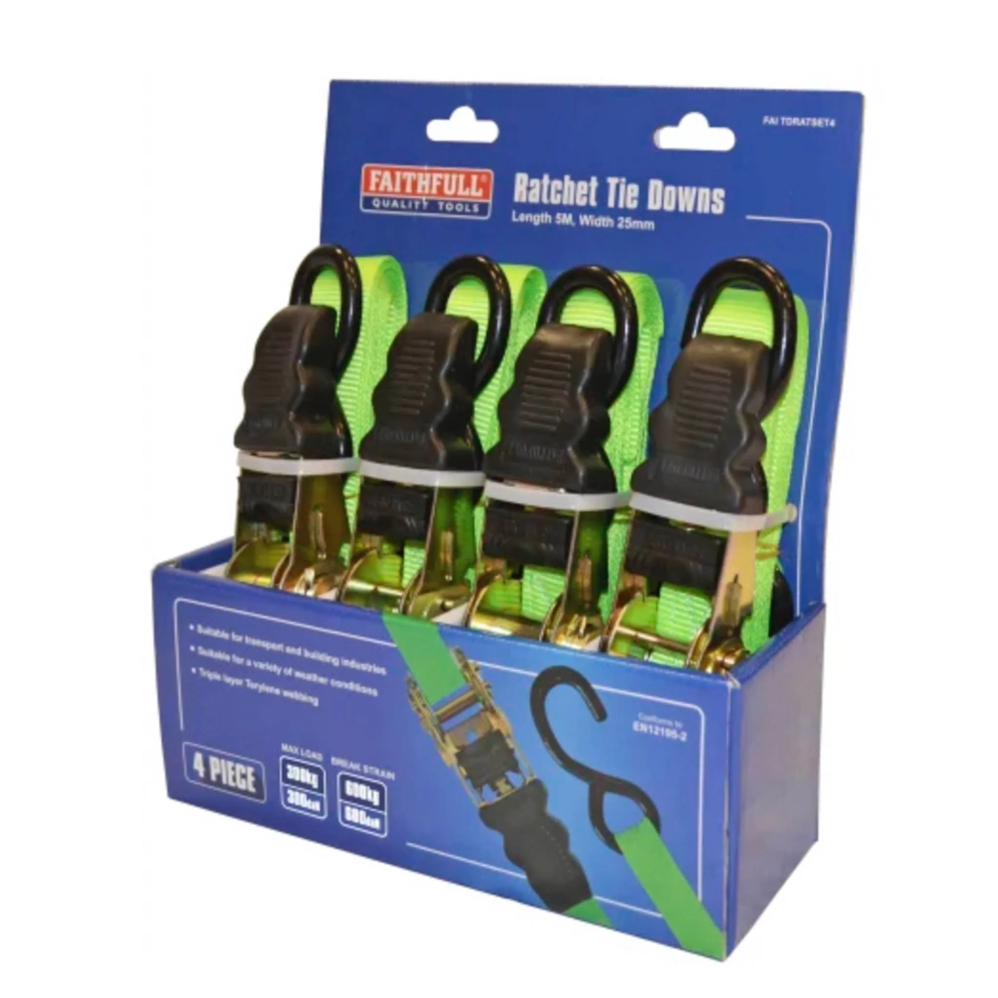 Faithfull Ratchet Tie Downs 4 Pack