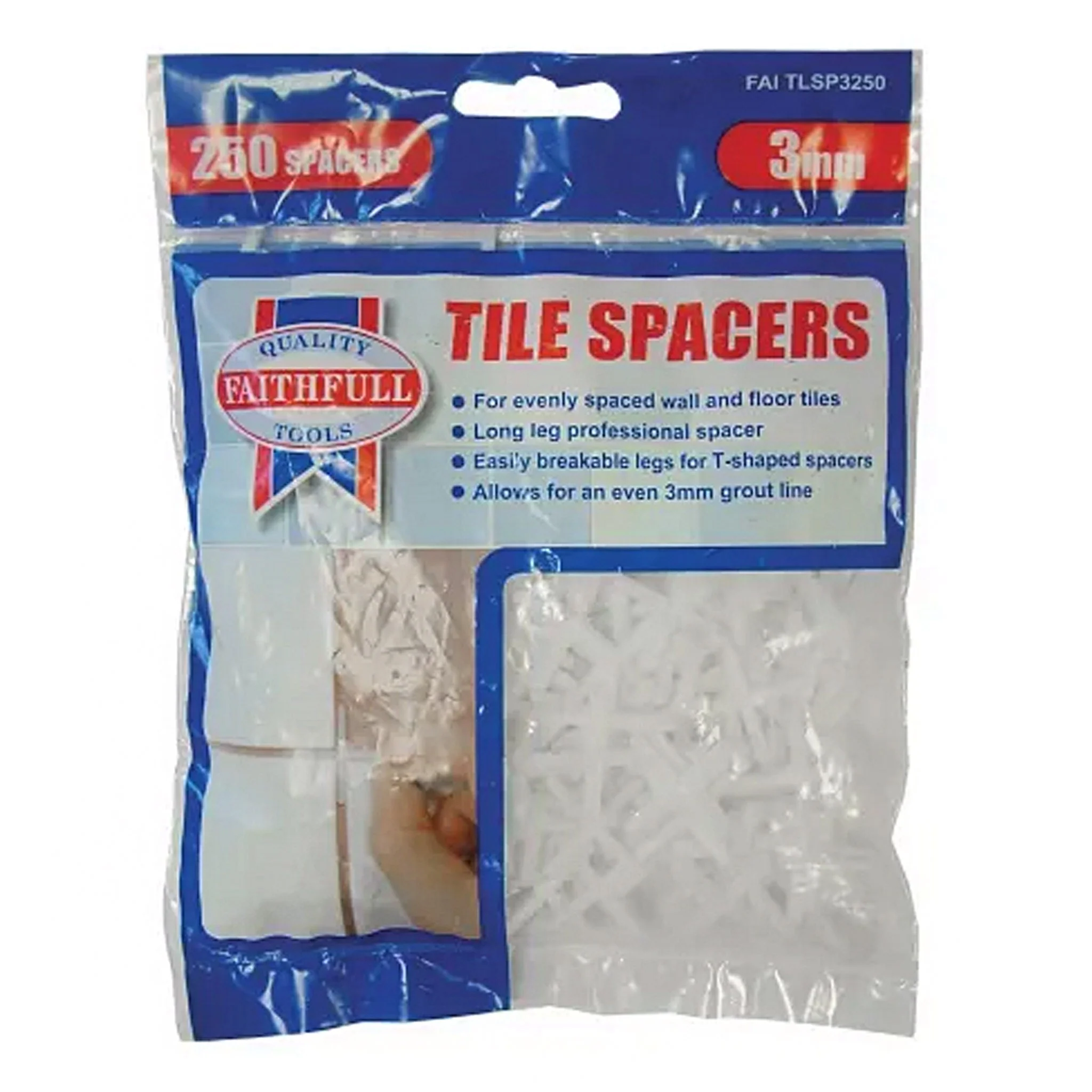 Faithfull Tile Spacer Long Leg 3mm - 250 Pack