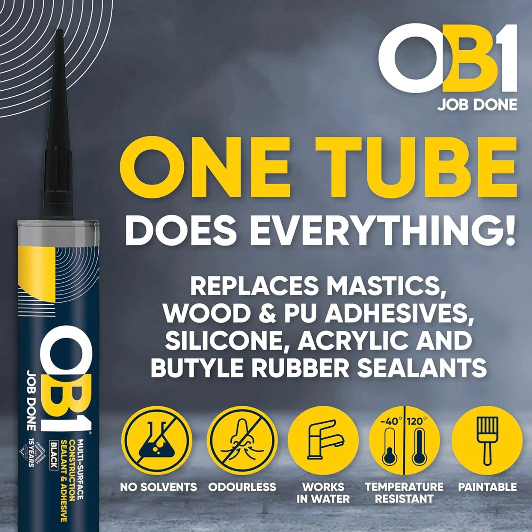 OB1 Multi-Surface Construction Sealant Adhesive White 290ml - Image 3