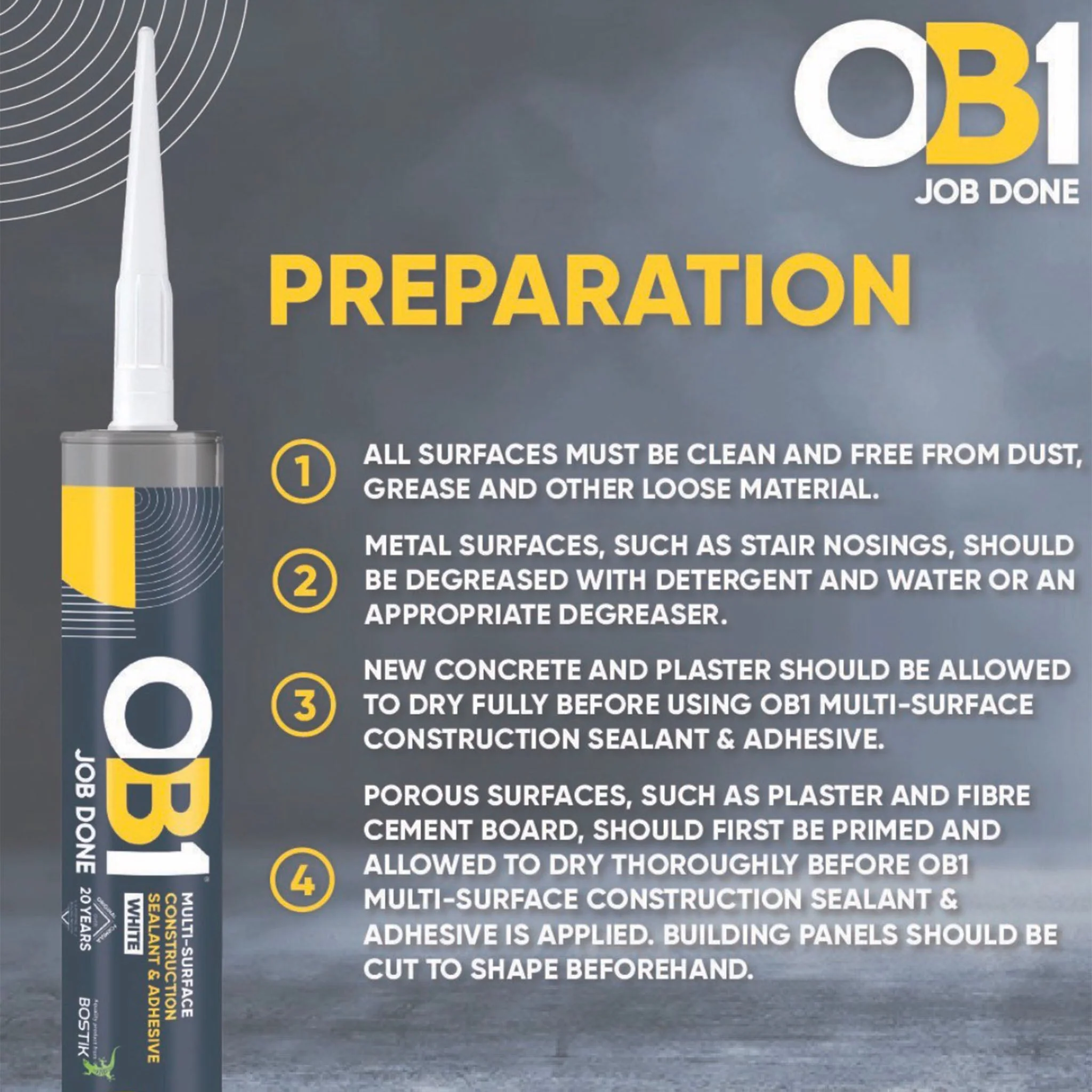 OB1 Multi-Surface Construction Sealant Adhesive White 290ml - Image 4